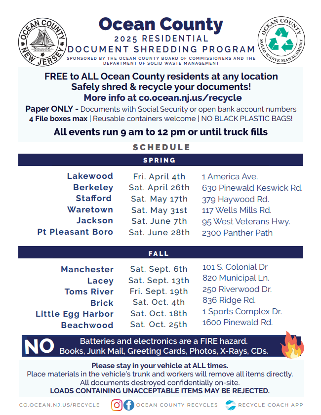 Ocean County Shred Event Flyer 2025